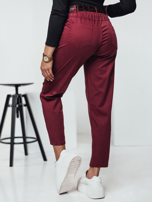 Spodnie damskie one size LEOCINCIN z paskiem bordowe Dstreet UY2261