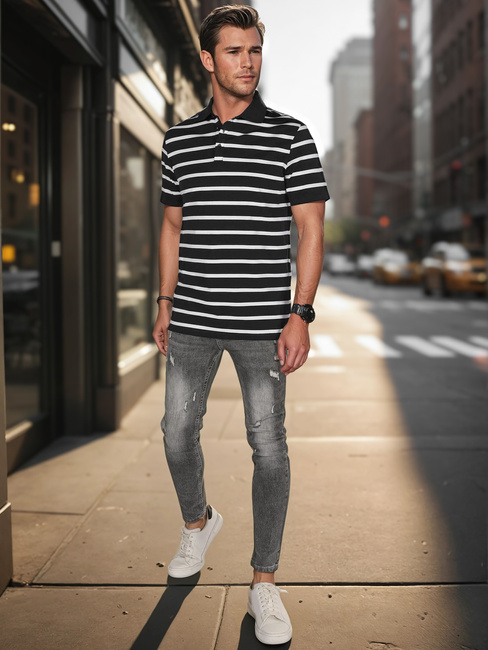 Koszulka męska polo w paski czarna Dstreet PX0636