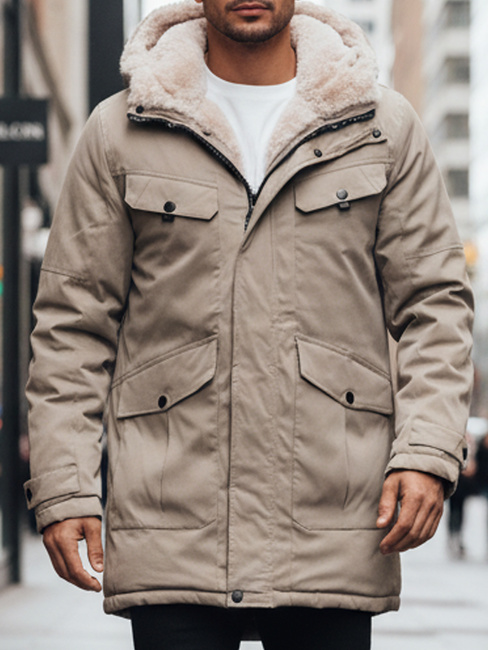 Kurtka zimowa męska parka z kapturem beżowa Dstreet TX4969z