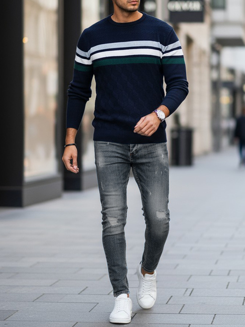 Sweter męski w paski granatowy Dstreet WX2334
