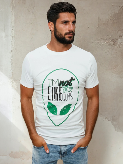 T-shirt męski z nadrukiem biały Dstreet RX4154