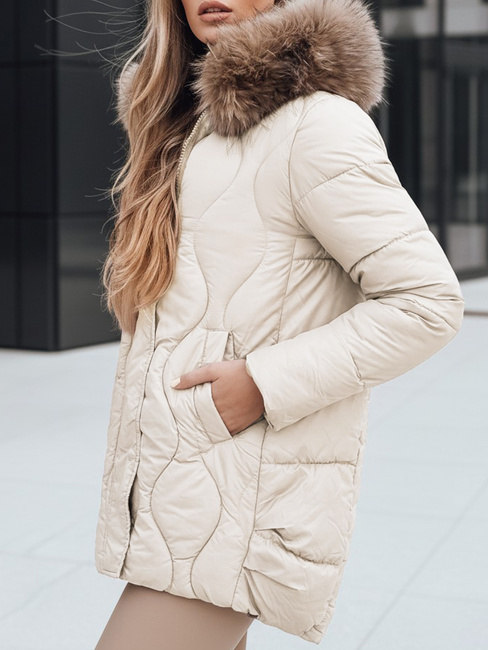 Kurtka damska zimowa z futerkiem ecru Dstreet TY5495