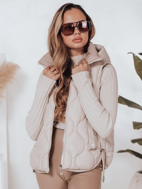 Kamizelka damska pikowana z kapturem MISSVEST beżowa Dstreet TY5020