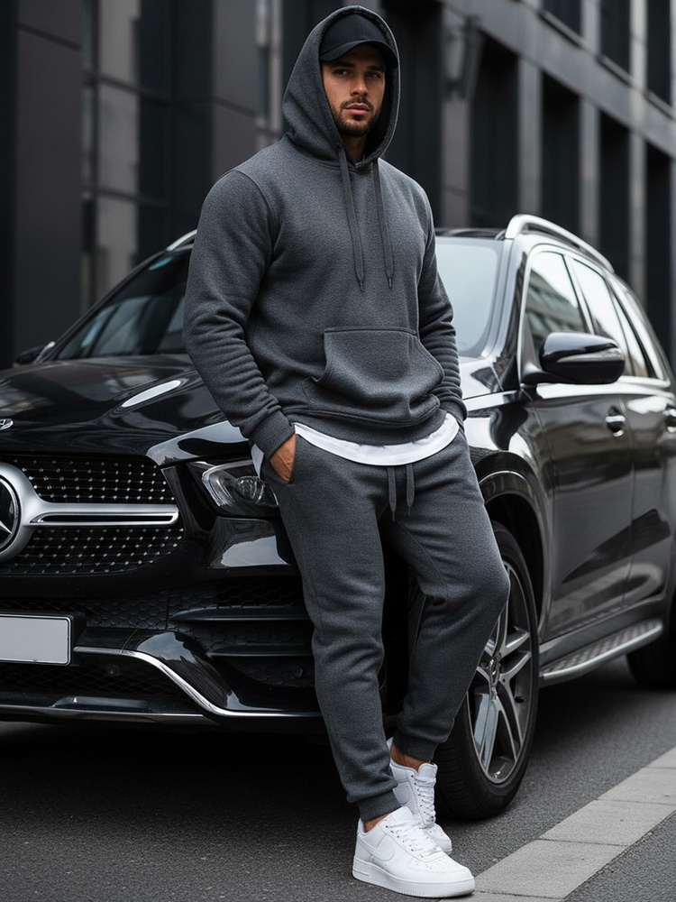 Antracitová pánska mikina s kapucňou (bx2085)