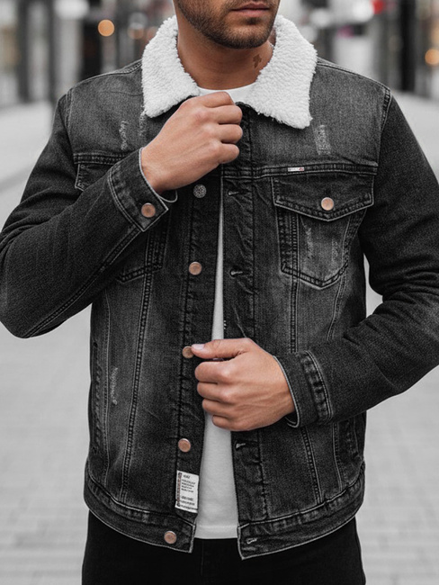 Kurtka męska jeansowa ocieplana z kożuchem szara Dstreet TX4728z