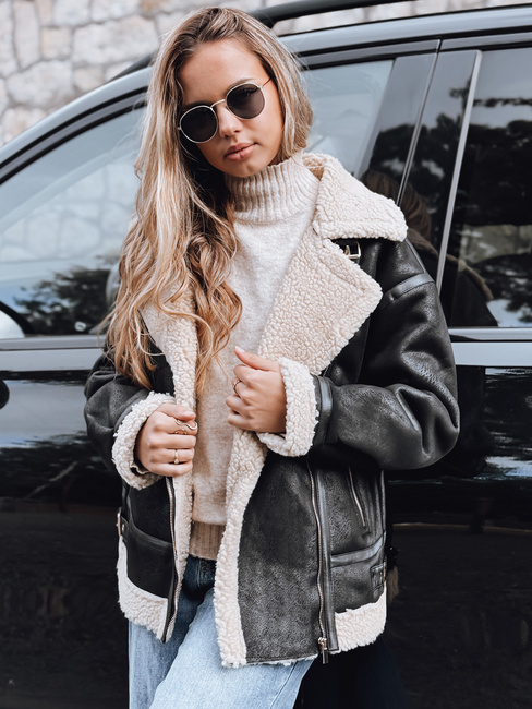 Kurtka ramoneska damska z kożuchem czarna Dstreet TY5247