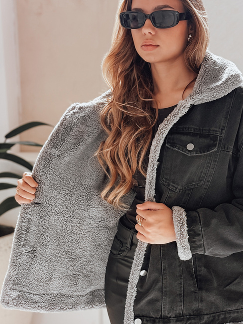 Kurtka zimowa damska jeansowa z kożuchem szara Dstreet TY5173