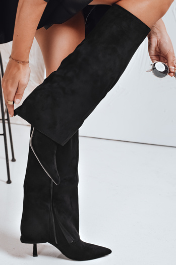Kozaki damskie zamszowe z szeroką cholewką czarne Dstreet ZY1096
