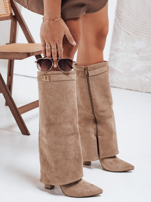 Kozaki damskie z szeroką cholewką beżowe Dstreet ZY1125