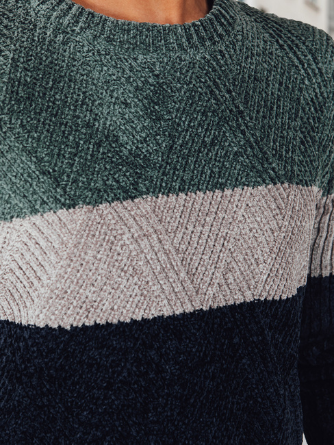 Sweter męski z okrągłym dekoltem zielono-granatowy Dstreet WX2319