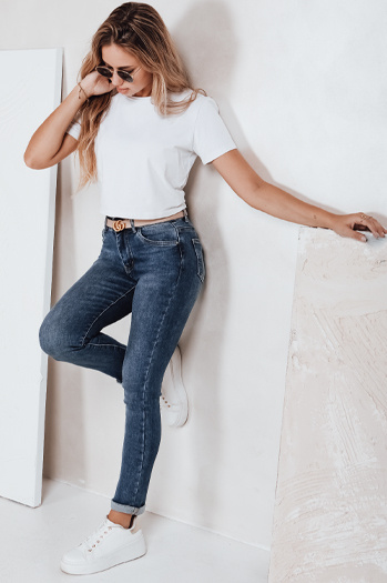  Jeansy damskie skinny z wysokim stanem niebieskie Dstreet UY2798