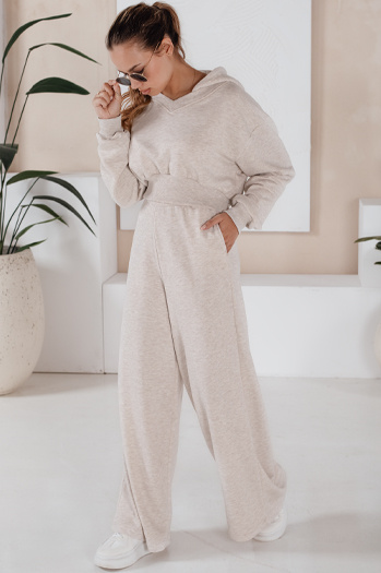 Komplet damski spodnie wide leg i bluza MINALIA beżowy Dstreet AY0917