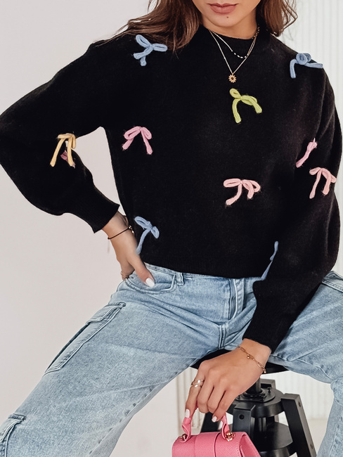 Sweter damski one size TIELUSH w małe kokardki czarny Dstreet MY2358