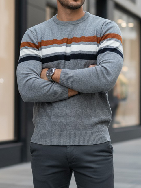 Sweter męski w paski szary Dstreet WX2335