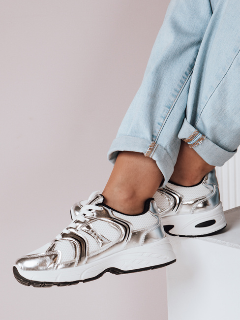 Sneakersy damskie na płaskiej podeszwie GLISSWALK srebne Dstreet ZY0616