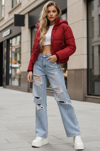 Kurtka damska zimowa krótka pikowana bordowa Dstreet TY5407