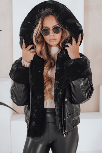 Kurtka skórzana damska z futerkiem czarna Dstreet TY5128