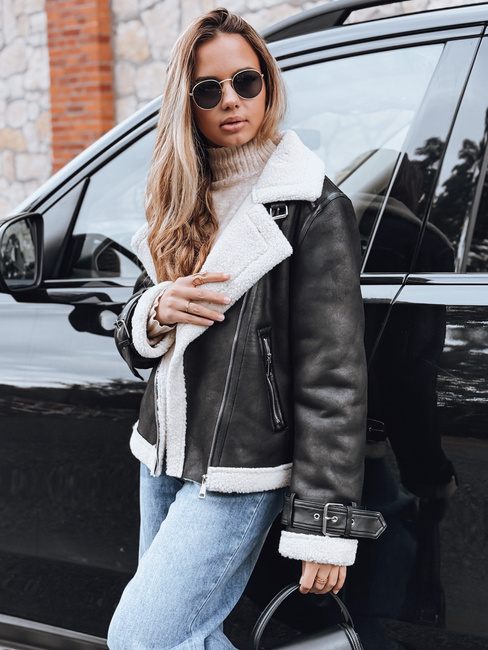 Kurtka ramoneska damska z kożuchem czarna Dstreet TY5237