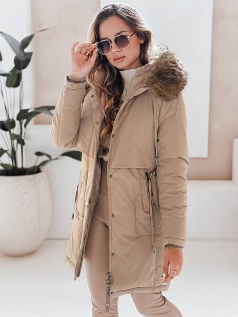 Kurtka zimowa damska parka z kapturem kamelowa Dstreet TY5082