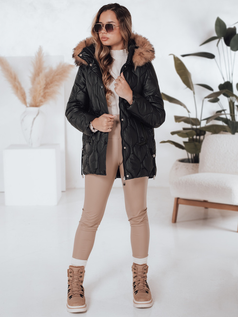 Kurtka zimowa damska LUMORE pikowana z kapturem czarna Dstreet TY5015