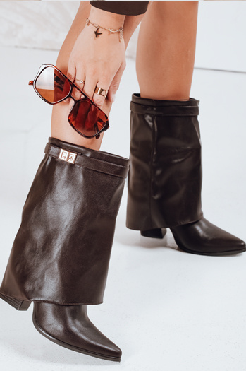 Botki damskie z szeroką cholewką brązowe Dstreet ZY1108