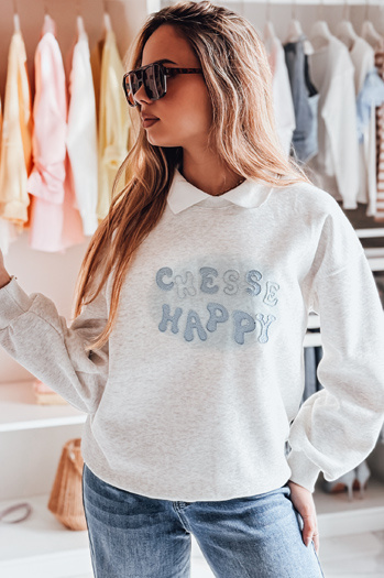 Bluza damska oversize z nadrukiem HAPIRES szara Dstreet BY1485