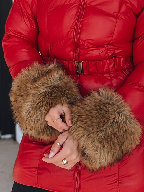 Kurtka damska zimowa pikowana z kapturem czerwona Dstreet TY5321