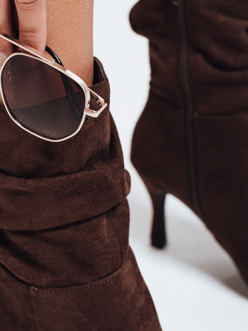 Botki na obcasie z marszczoną cholewką brązowe Dstreet ZY1040