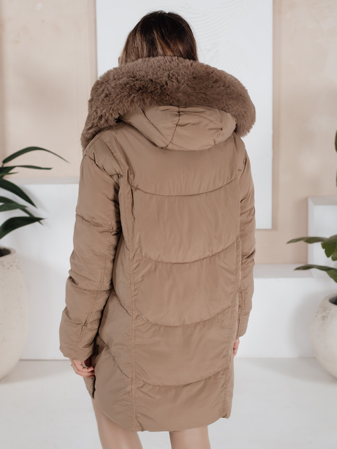 Kurtka damska zimowa MORISIO długa pikowana z kapturem beżowa Dstreet TY5183