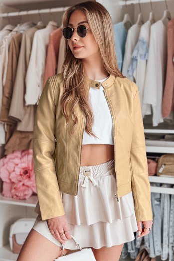 Kurtka damska skórzana z kapturem METSOUL beżowa Dstreet TY4745