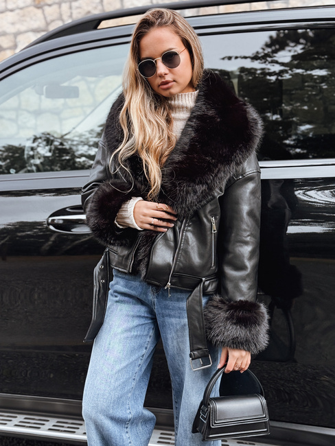 Kurtka ramoneska damska z futerkiem czarna Dstreet TY5233