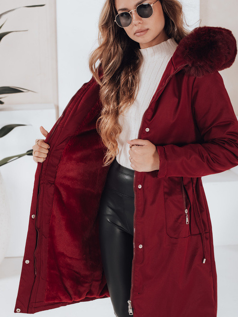 Kurtka zimowa damska parka z futerkiem bordowa Dstreet TY5114