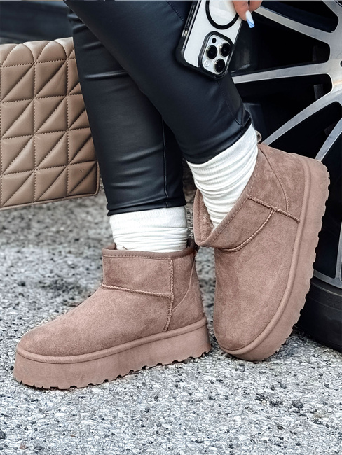 Śniegowce damskie na platformie beżowe BRINETTO Dstreet ZY0568