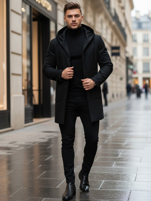 Płaszcz zimowy męski jednorzędowy czarny Dstreet CX0444