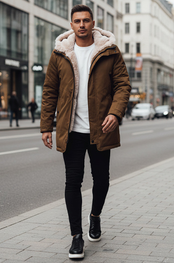 Kurtka zimowa męska parka z kapturem ciemnobeżowa Dstreet TX4964z