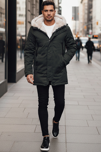 Kurtka zimowa męska parka z kapturem zielona Dstreet TX4963z