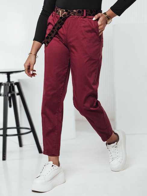 Spodnie damskie one size LEOCINCIN z paskiem bordowe Dstreet UY2261