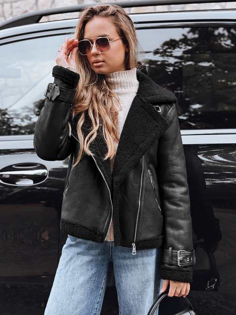 Kurtka ramoneska damska z kożuchem czarna Dstreet TY5239