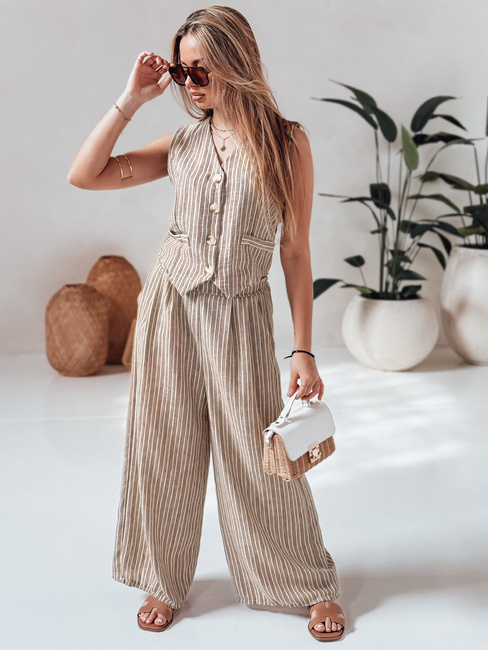 Spodnie damskie wide leg w paski MODERESS brązowe Dstreet UY2695