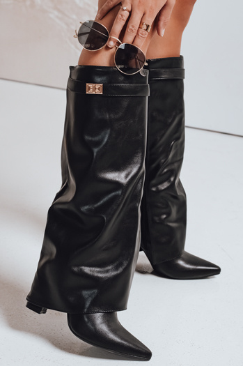 Kozaki damskie z szeroką cholewką czarne Dstreet ZY1119