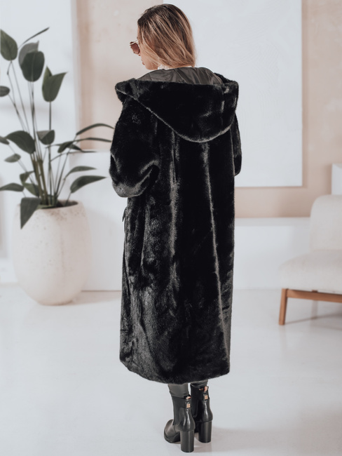 Płaszcz damski futerkowy HELLOCHIC długi czarny Dstreet TY4986