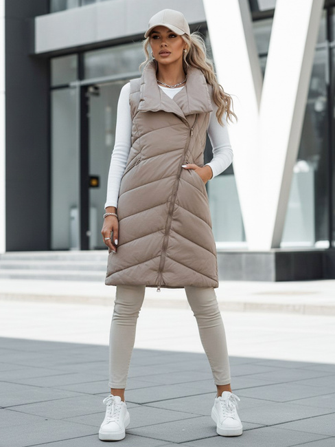 Kamizelka damska pikowana długa bez kaptura SERKIS beżowa Dstreet TY4525