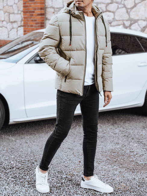 Kurtka męska zimowa pikowana z kapturem jasnobeżowa Dstreet TX5063