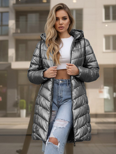 Kurtka damska zimowa długa pikowana srebrna Dstreet TY5503