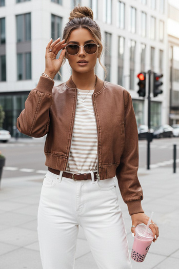 Kurtka damska skórzana bomberka SANTOL kamelowa Dstreet TY4341