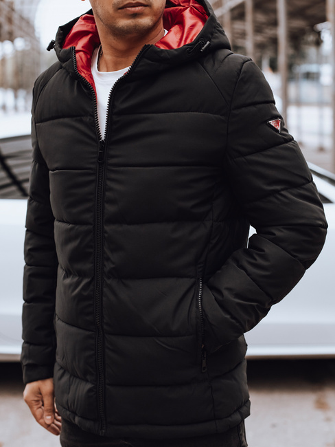 Kurtka męska zimowa pikowana z kapturem czarna Dstreet TX4894