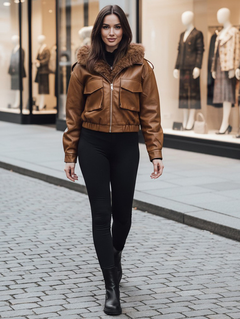 Kurtka skórzana damska z futerkiem SOFTREBEL brązowa Dstreet TY4761z