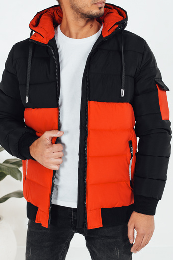 Kurtka męska zimowa z kapturem pomarańczowo-czarna Dstreet TX5097