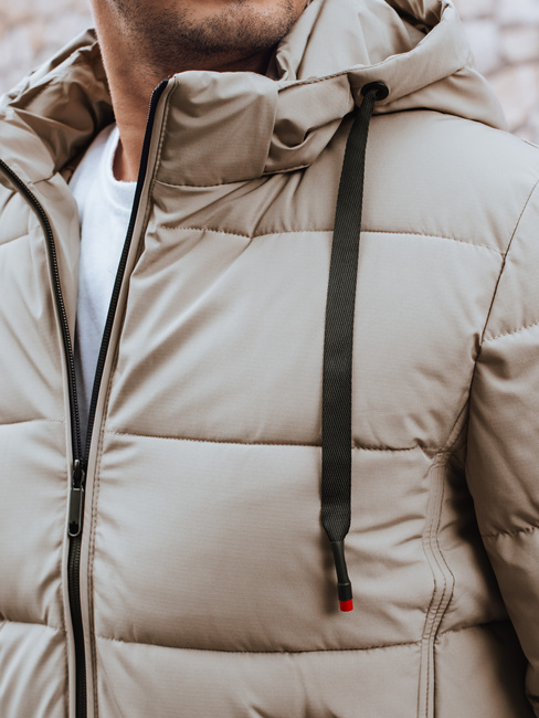 Kurtka męska zimowa pikowana z kapturem jasnobeżowa Dstreet TX5063