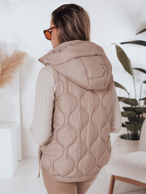 Kamizelka damska pikowana z kapturem MISSVEST ciemnobeżowa Dstreet TY5021